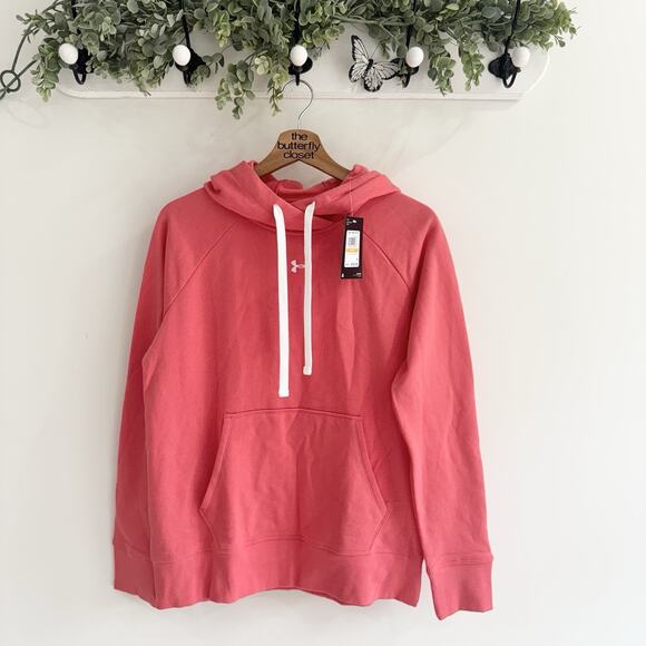 Womens Under Armour Rival Fleece Hoodie Pink New Small 19-3120 - Picture 1 of 4
